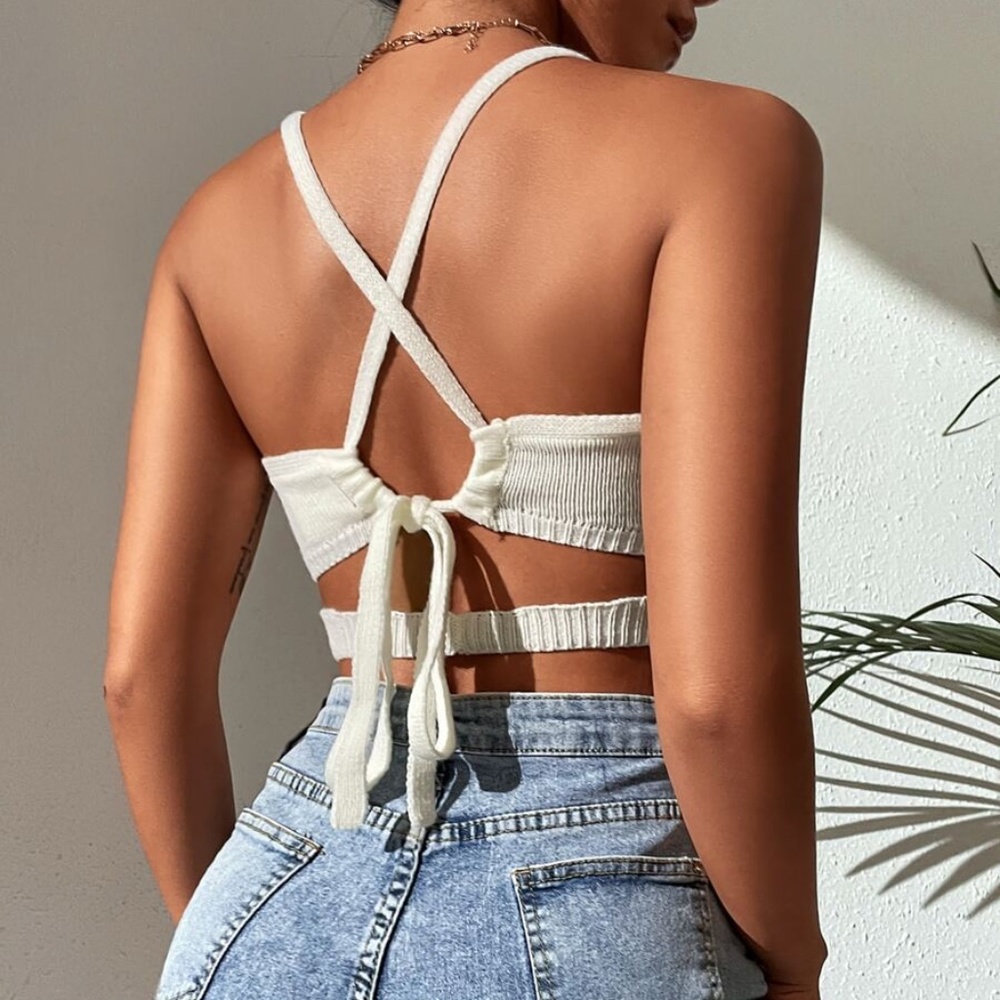 Boho Tie back Crop Cut out Top - Picture 1 of 4